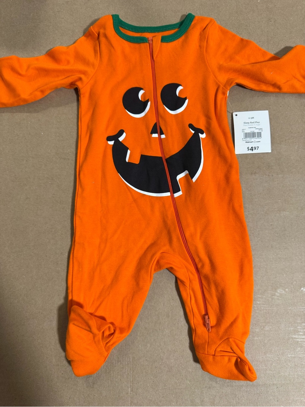 Orange Pumpkin Face Kids One-Piece Zipper Footed Sleeper